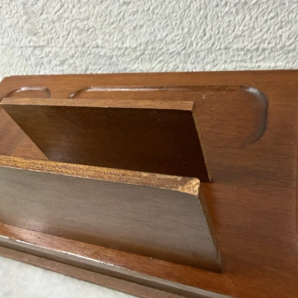 Vintage Wood Dresser Valet Jewelry Box Drawer Coin Tray Card Holder Caddy 12